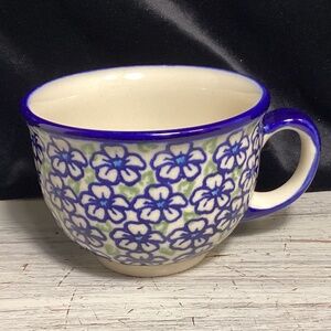 Polmedia Polish Pottery Stoneware Mug, Hand Painted in Boleslawiec Poland